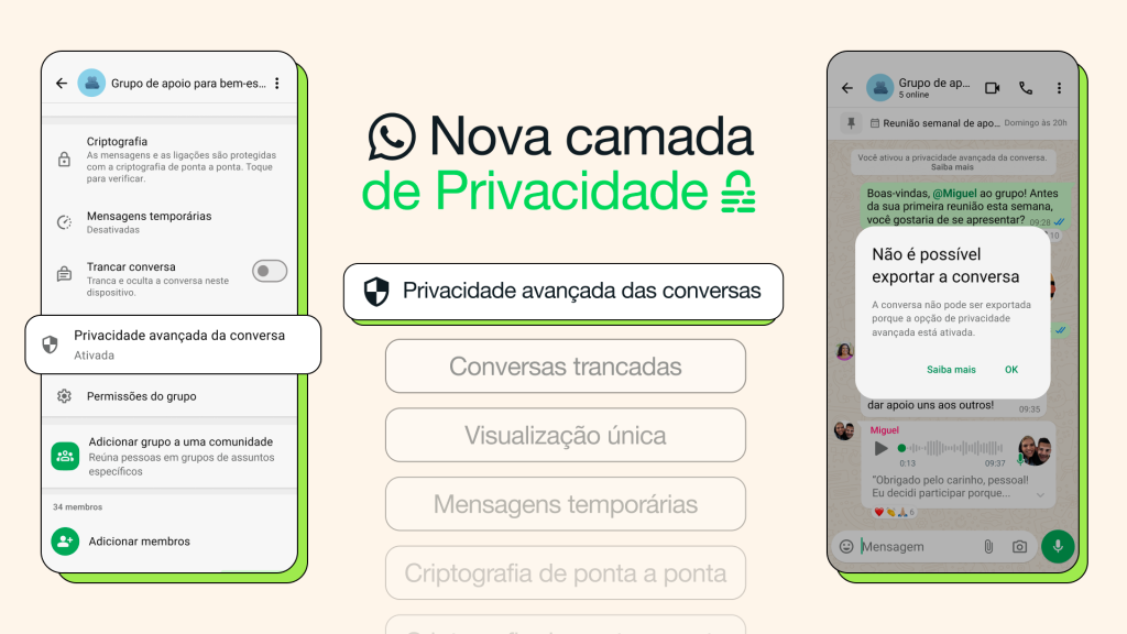 Imagem relacionada a WhatsApp reforça privacidade com novo bloqueio de exportação de conversas